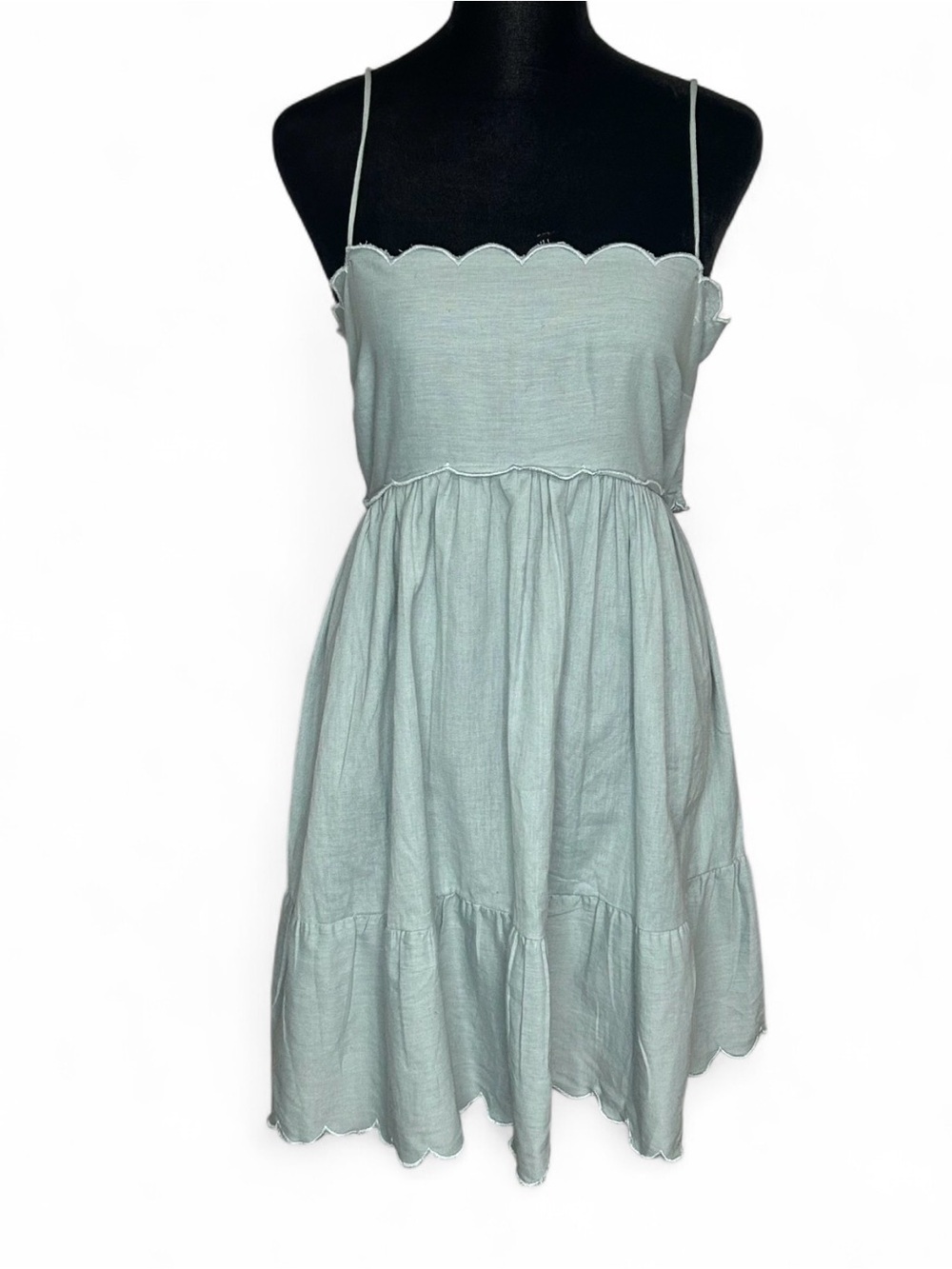 ASOS Khaki Green Scallop Edge Cut Out Mini Sundress 36. Side Zipper.